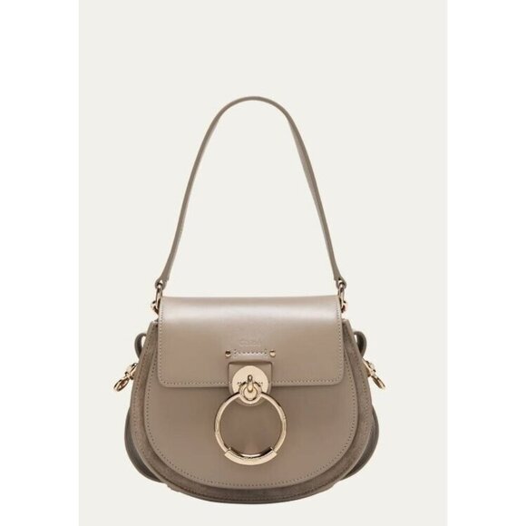 CHLOE Tess calf leather and suede small crossbody bag + Dust bag MOTTY GREY - Picture 1 of 13
